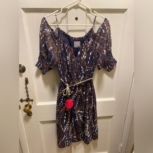 Elegant Blue and Brown Patterned Dress